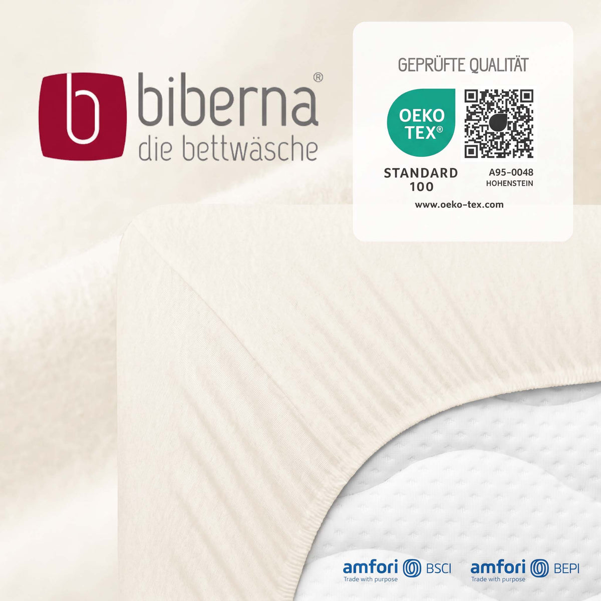 biberna Feinbiber-Stretch Spannbetttuch – geprüfte Qualität, OEKO-TEX Standard 100