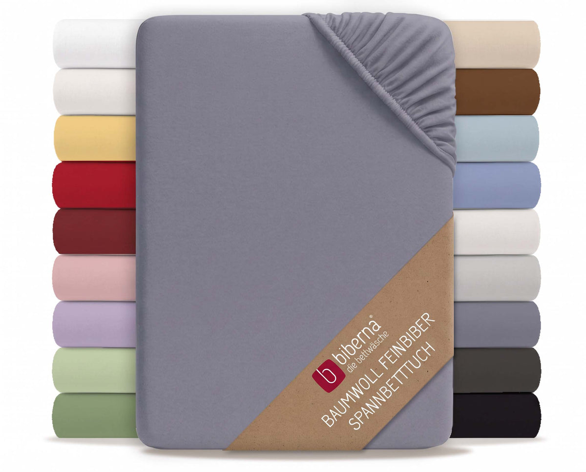 biberna Feinbiber Spannbetttuch – Silber/Grau