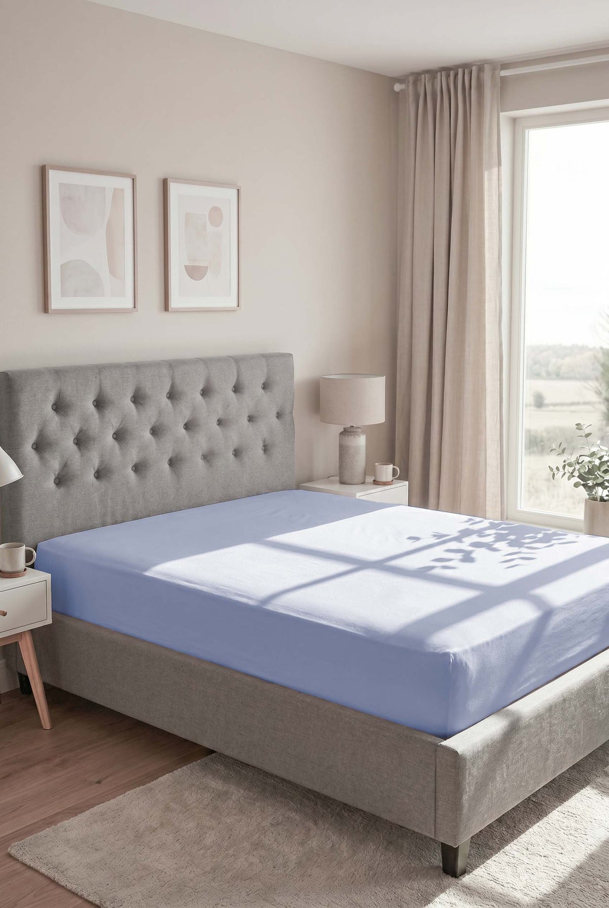 biberna Feinbiber Spannbetttuch – Blau im Schlafzimmer
