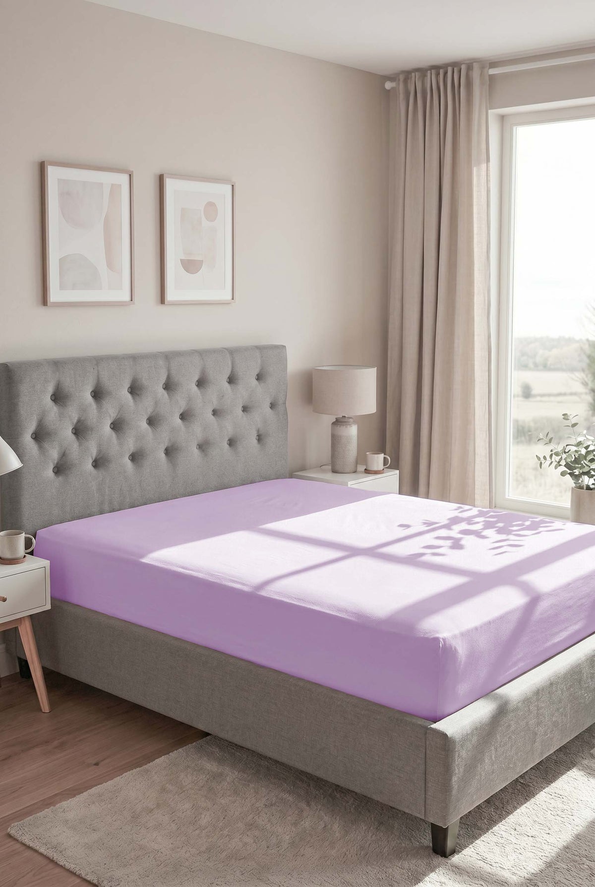 biberna Feinbiber Spannbetttuch – Viola im Schlafzimmer