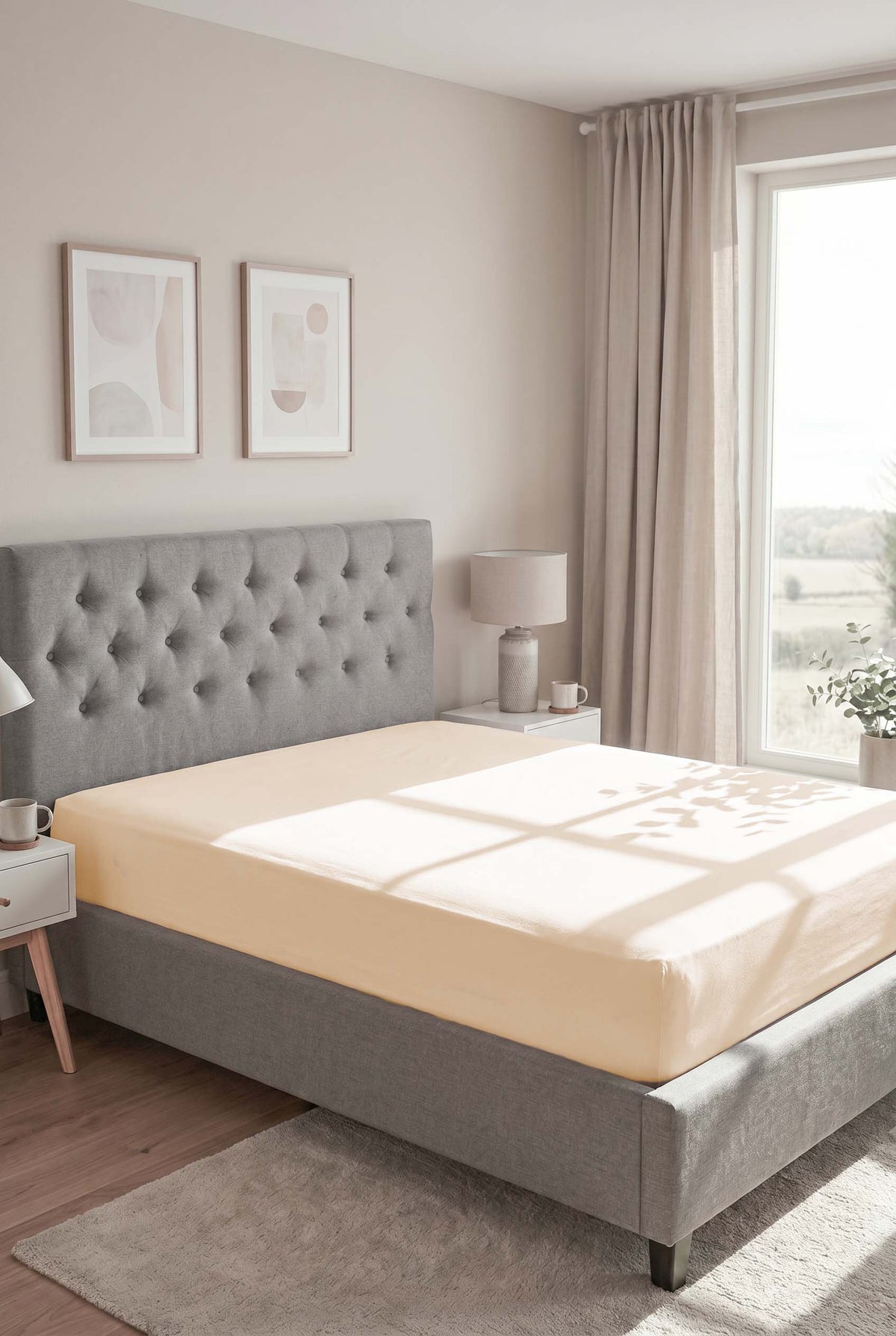 biberna Feinbiber Spannbetttuch – Beige im Schlafzimmer