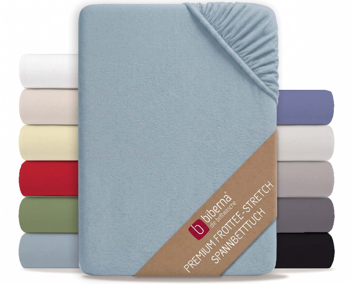 biberna Frottee-Stretch Spannbetttuch – Taubenblau