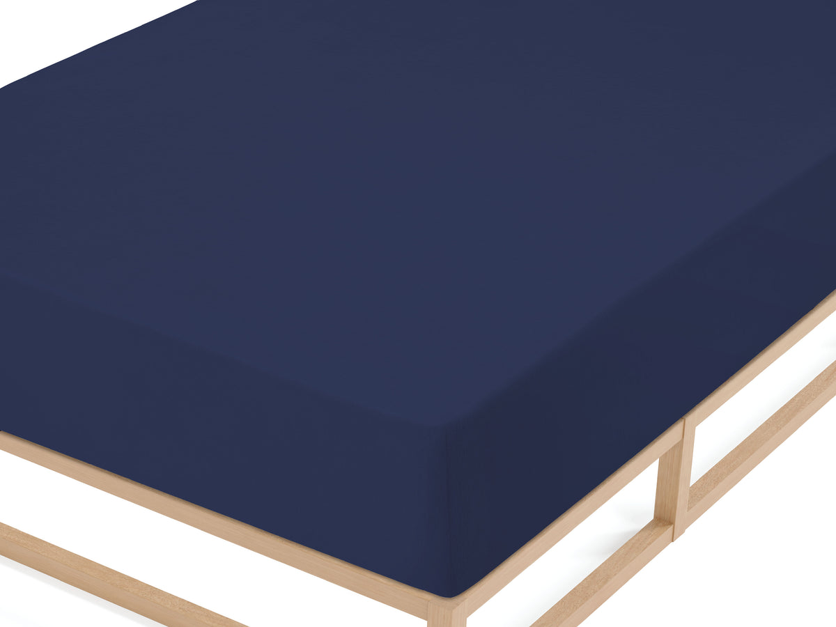 biberna Frottee-Stretch Spannbetttuch Marine – Detailaufnahme