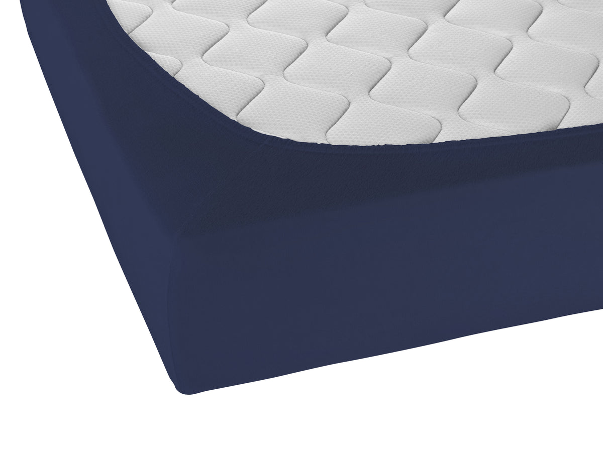 biberna Frottee-Stretch Spannbetttuch Marine – Detailaufnahme