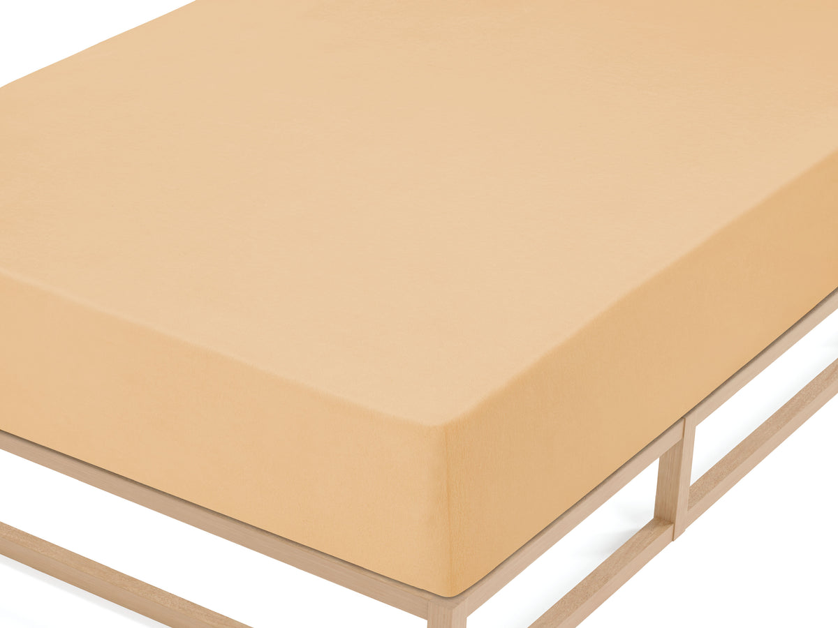 biberna Frottee-Stretch Spannbetttuch Gold – Detailaufnahme