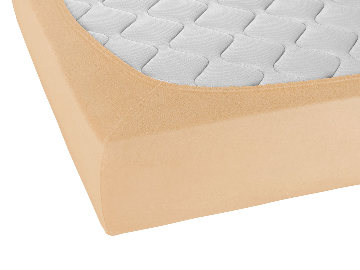 biberna Frottee-Stretch Spannbetttuch Gold – Detailaufnahme