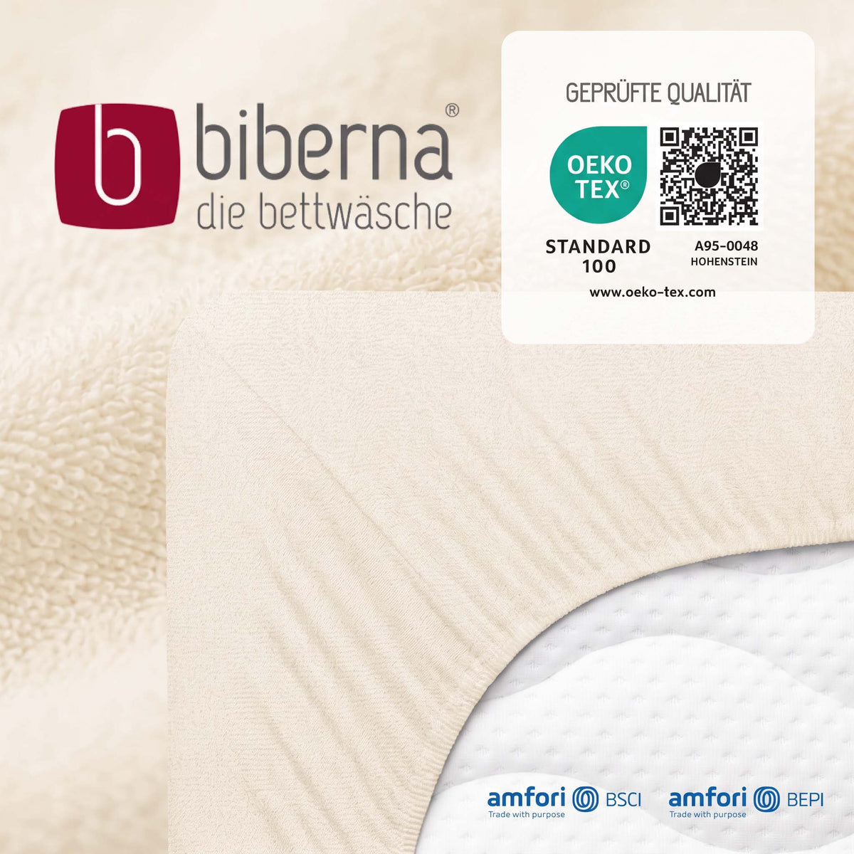 biberna Frottee-Stretch Spannbetttuch – geprüfte Qualität, OEKO-TEX Standard 100