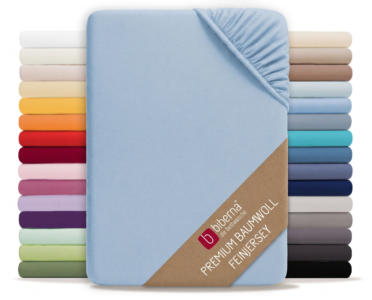 biberna Feinjersey Spannbetttuch – Eisblau