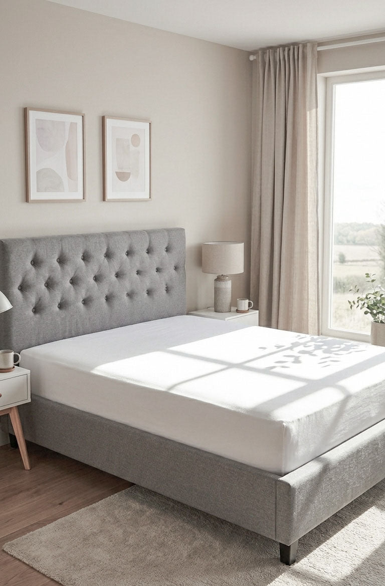 biberna Jersey Spannbetttuch – Weiss im Schlafzimmer