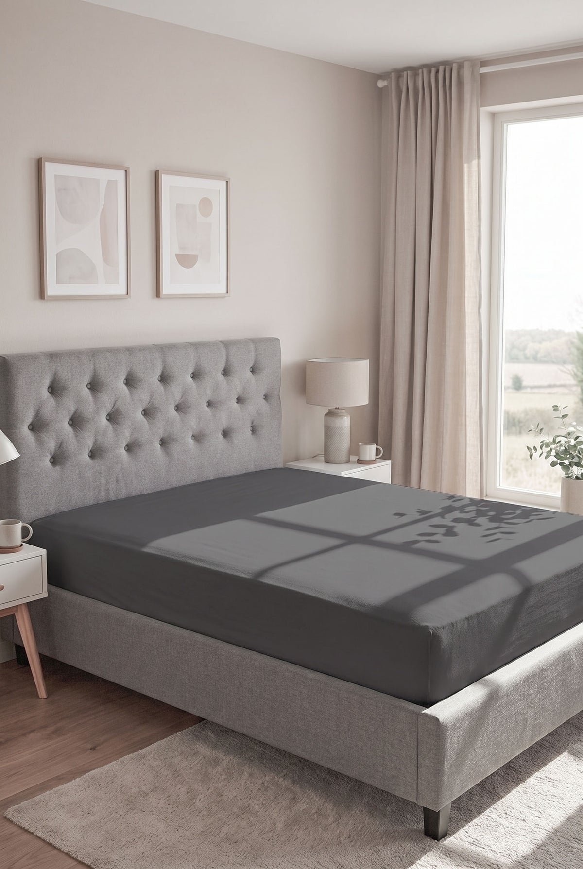 biberna Jersey Spannbetttuch – Titanium im Schlafzimmer