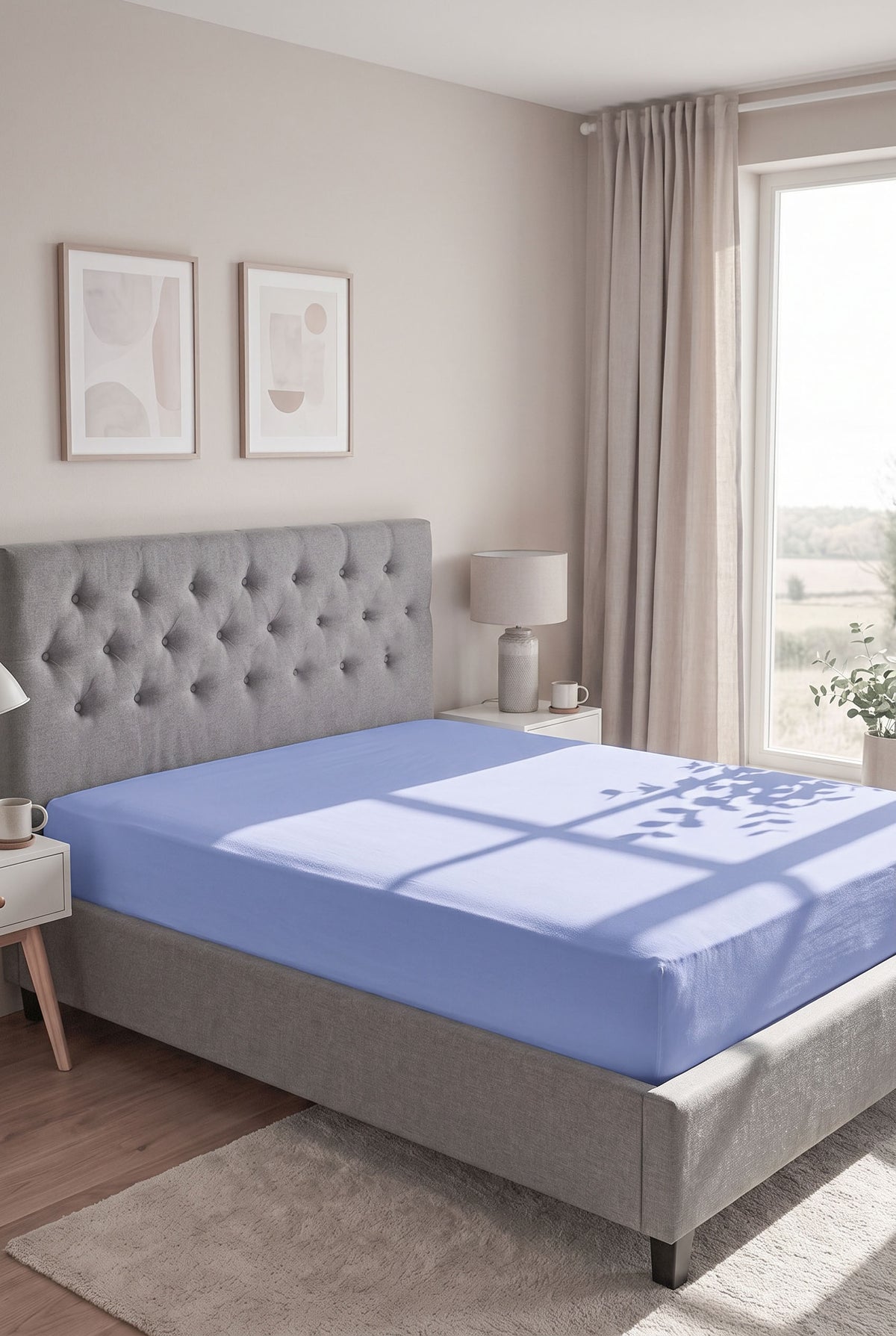 biberna Jersey Spannbetttuch – Blau im Schlafzimmer