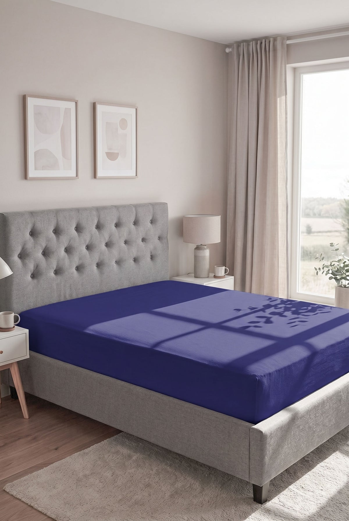 biberna Jersey Spannbetttuch – Saphir im Schlafzimmer