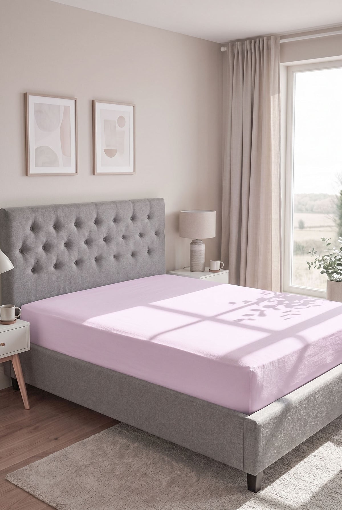 biberna Jersey Spannbetttuch – Flieder im Schlafzimmer