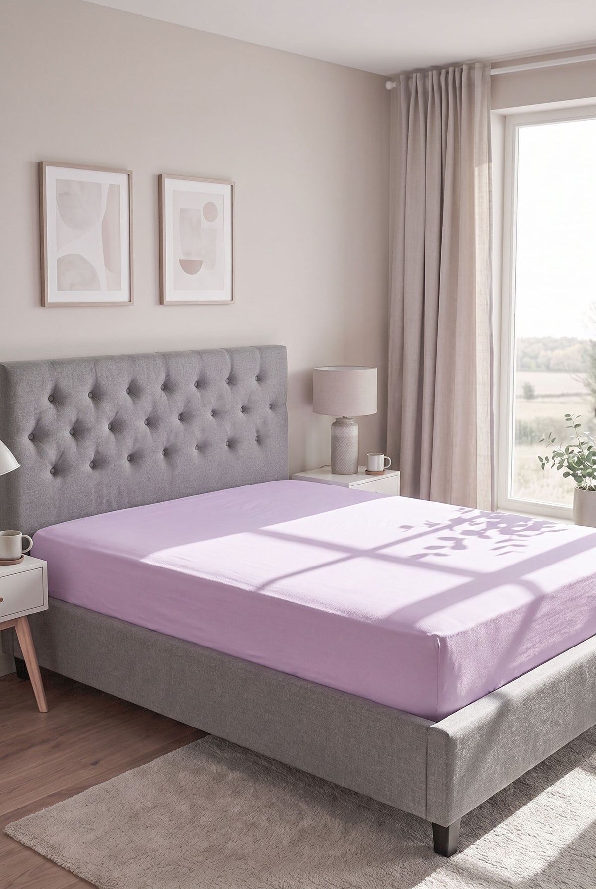 biberna Jersey Spannbetttuch – Viola im Schlafzimmer