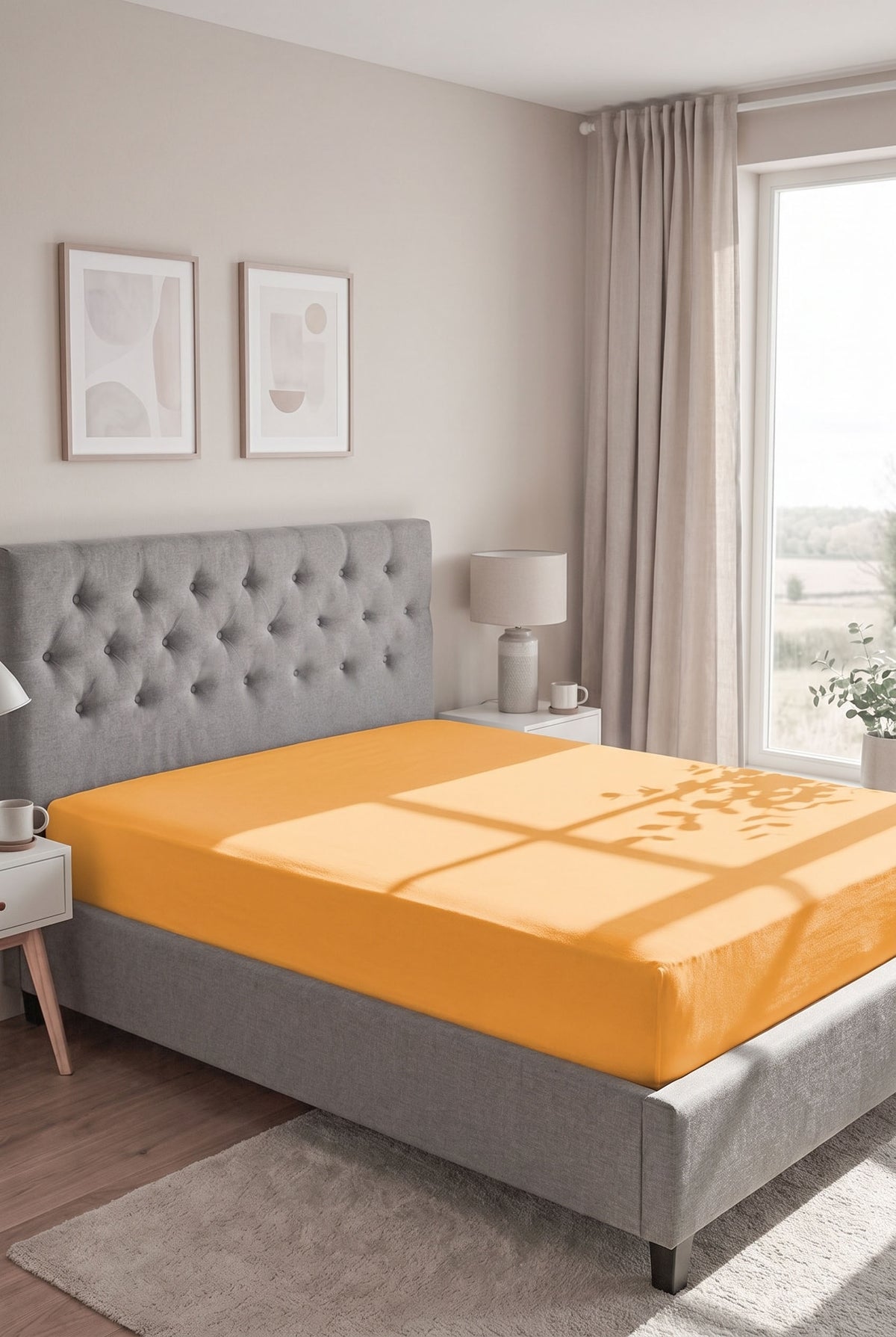 biberna Jersey Spannbetttuch – Safran im Schlafzimmer