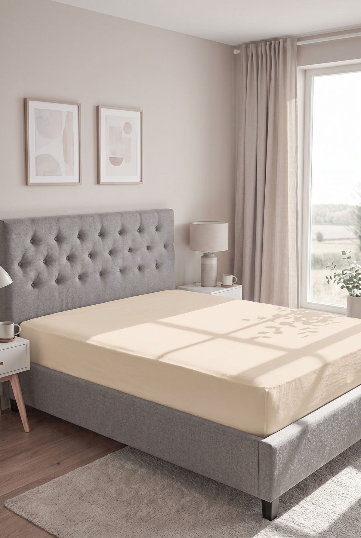 biberna Jersey Spannbetttuch – Kitt im Schlafzimmer