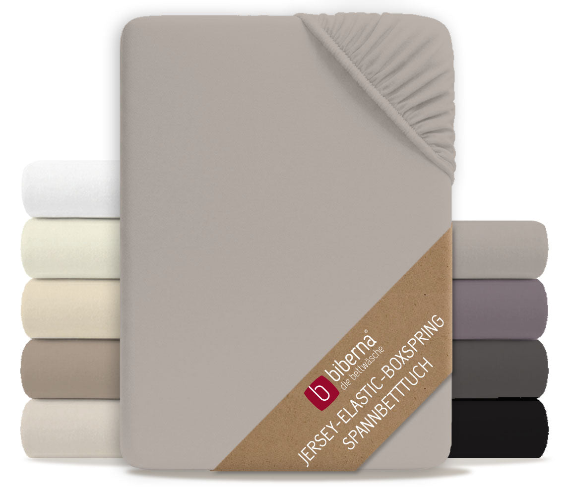 biberna Jersey-Elastic-Boxspring Spannbetttuch – Sturmgrau