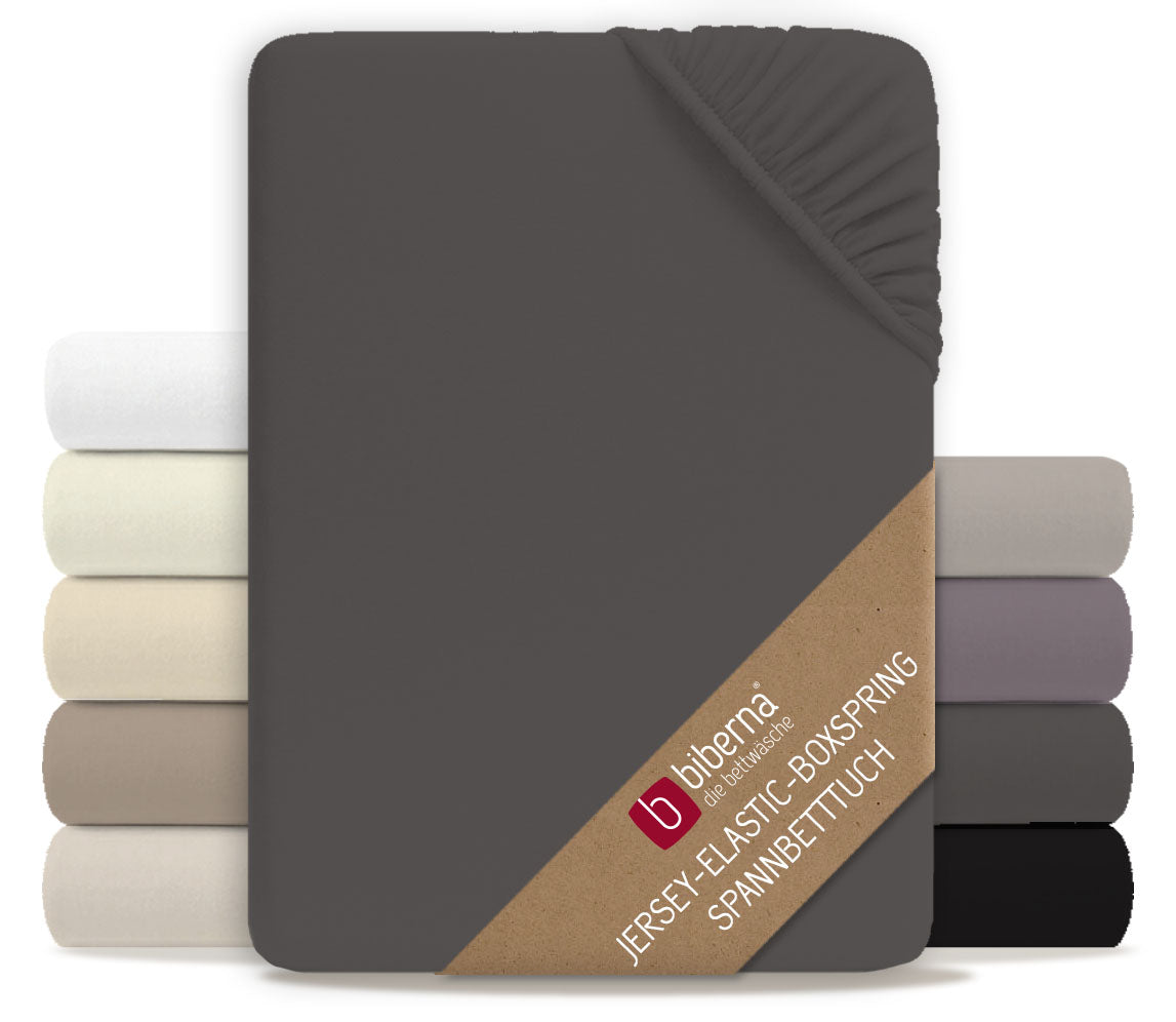 biberna Jersey-Elastic-Boxspring Spannbetttuch – Dunkelgrau