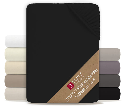 biberna Jersey-Elastic-Boxspring Spannbetttuch – Schwarz