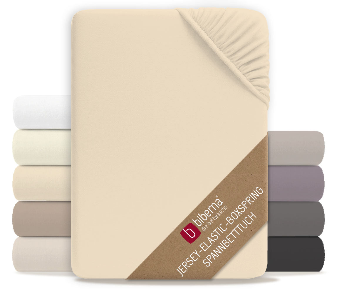 biberna Jersey-Elastic-Boxspring Spannbetttuch – Champagner