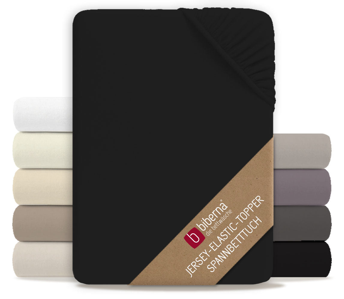biberna Jersey-Elastic-Topper Spannbetttuch – Schwarz