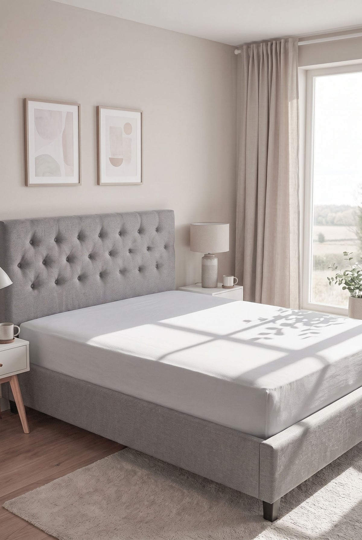 biberna Jersey-Elastic Spannbetttuch – Sturmgrau im Schlafzimmer