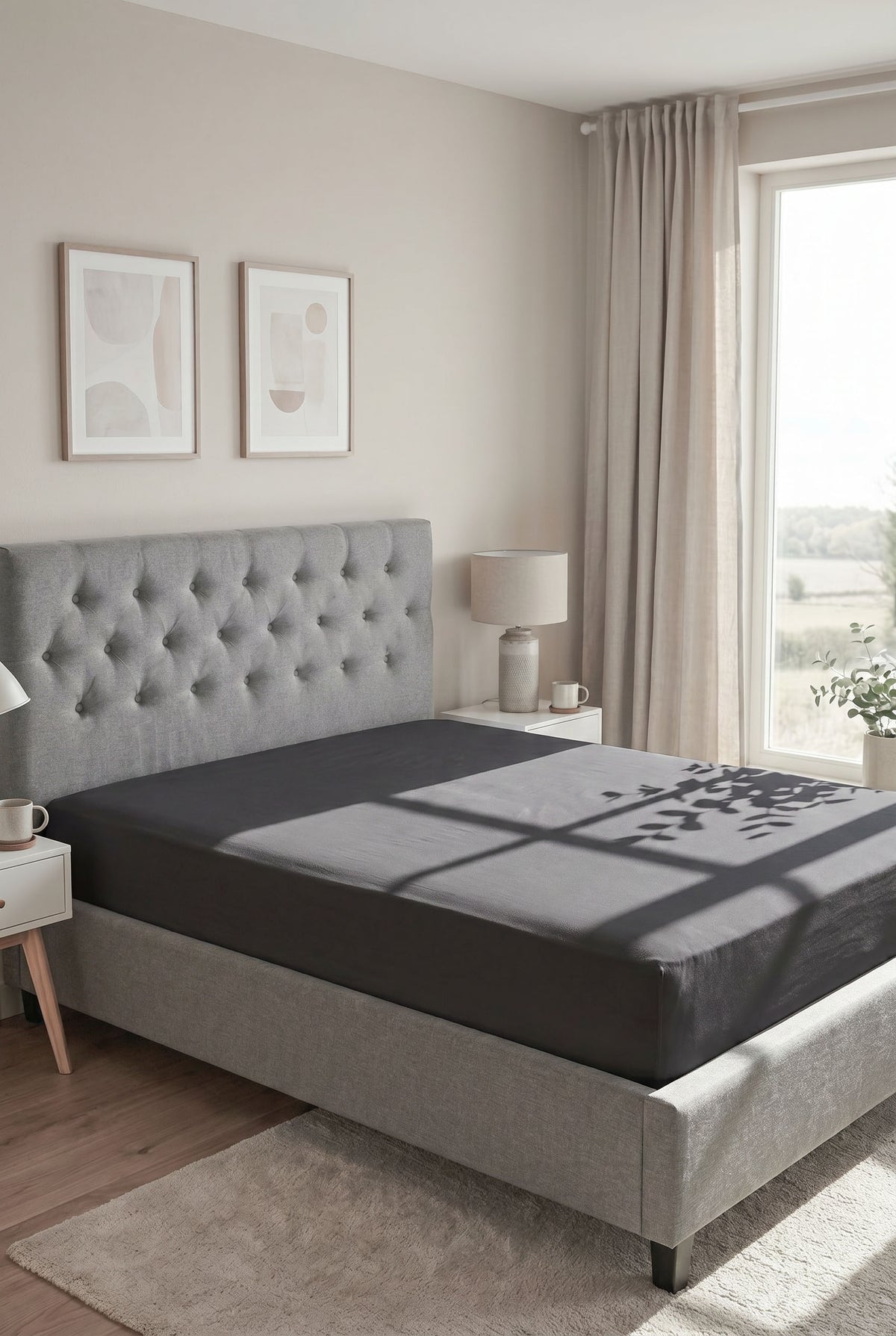 biberna Jersey-Elastic Spannbetttuch – Titanium im Schlafzimmer