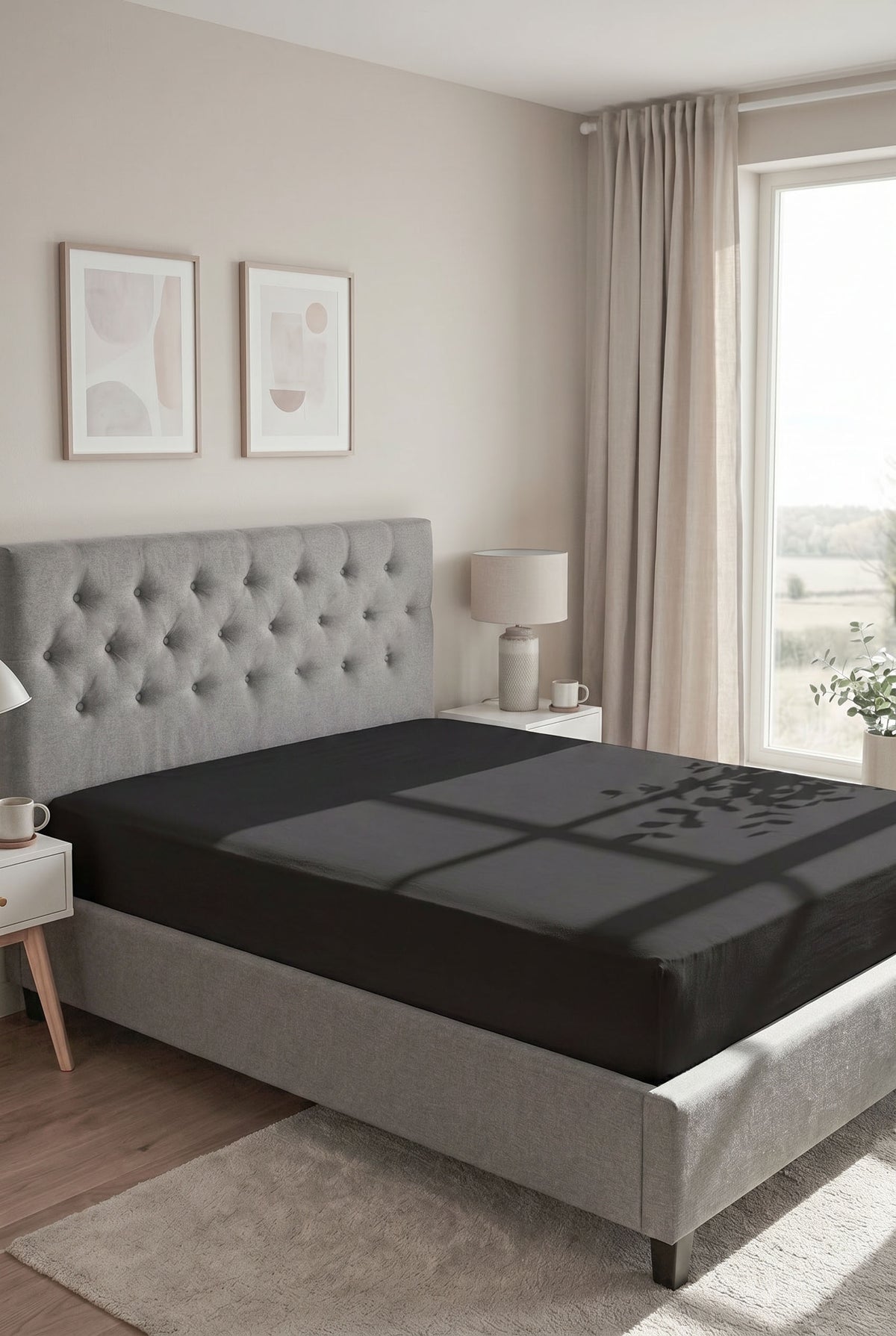 biberna Jersey-Elastic Spannbetttuch – Schwarz im Schlafzimmer