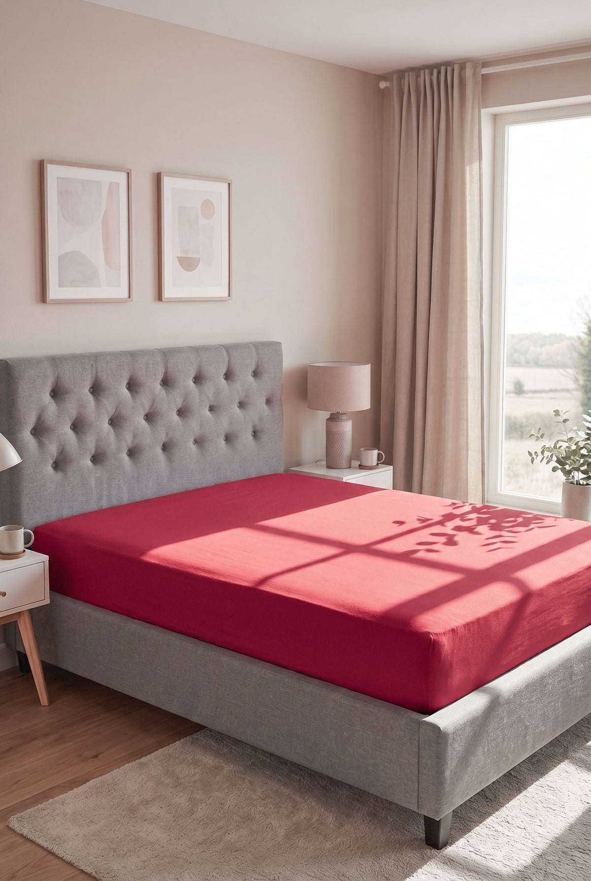 biberna Jersey-Elastic Spannbetttuch – Rubin im Schlafzimmer