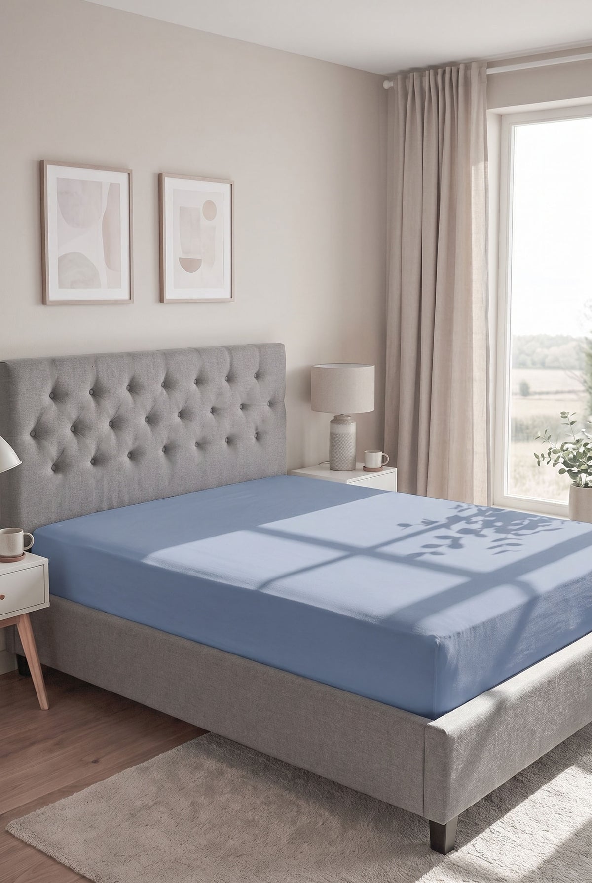 biberna Jersey-Elastic Spannbetttuch – Blau im Schlafzimmer
