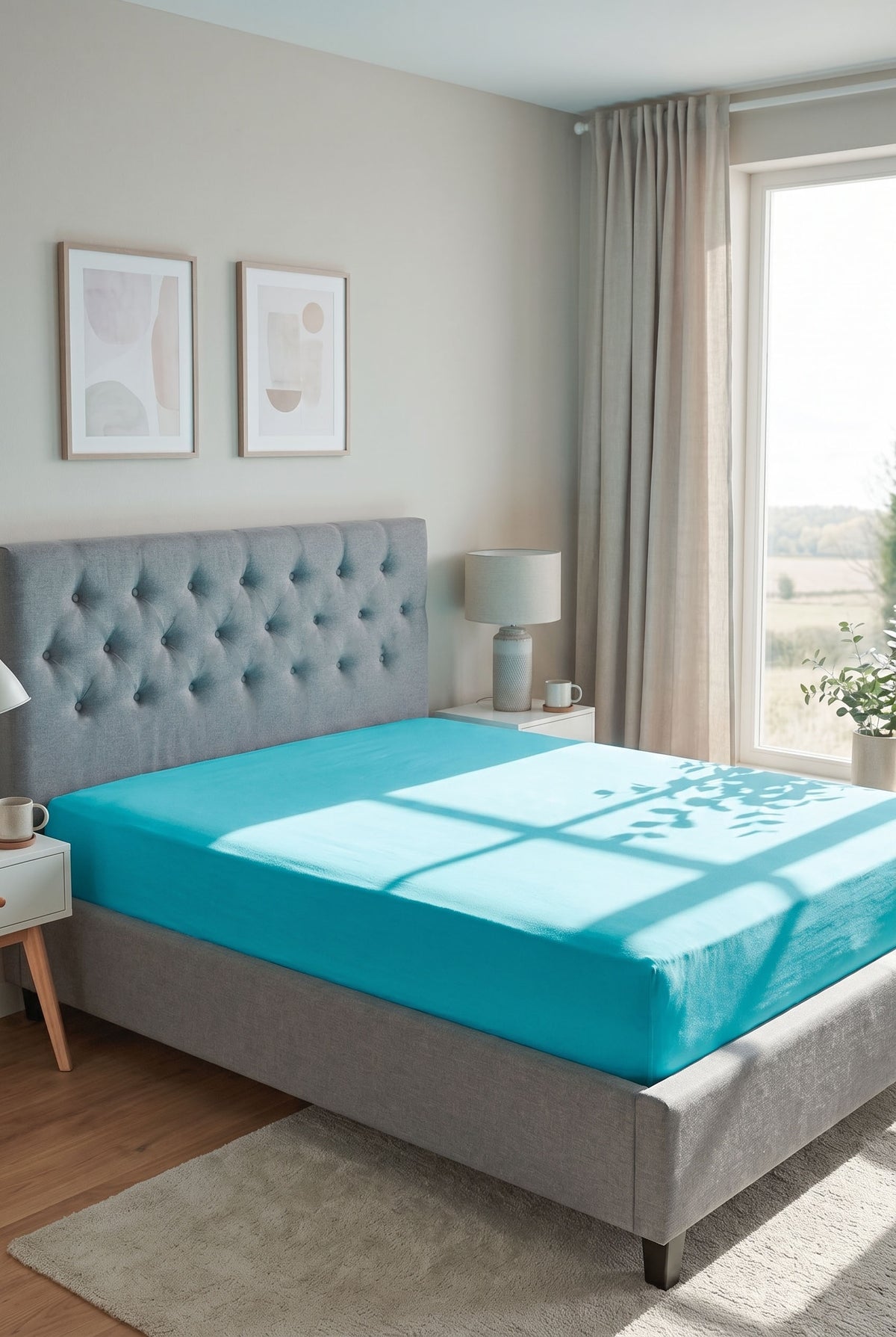 biberna Jersey-Elastic Spannbetttuch – Türkis im Schlafzimmer