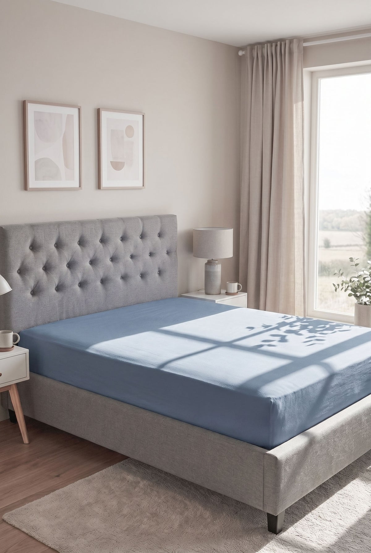 biberna Jersey-Elastic Spannbetttuch – Azurblau im Schlafzimmer