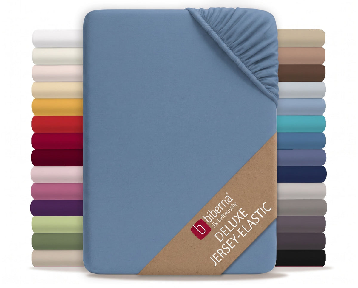 biberna Jersey-Elastic Spannbetttuch – Azurblau