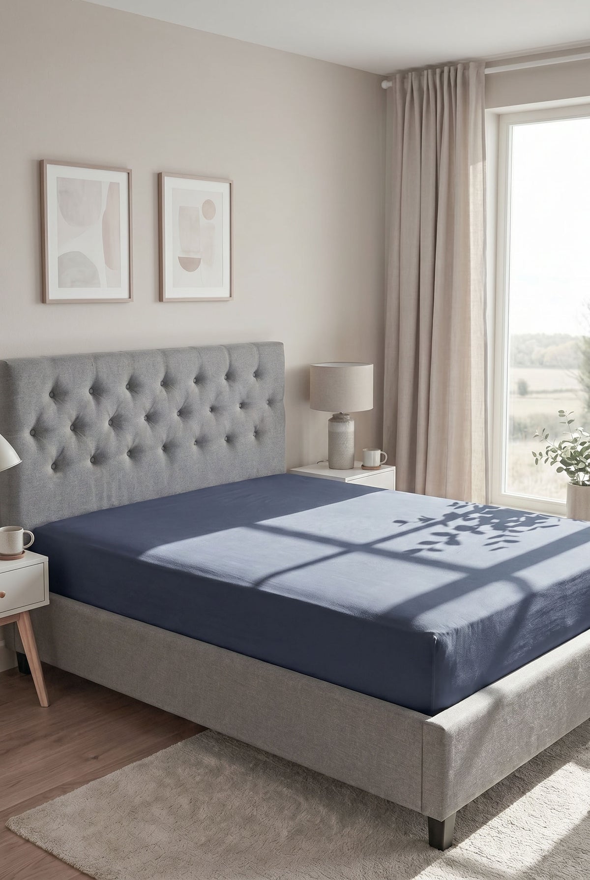 biberna Jersey-Elastic Spannbetttuch – Marine im Schlafzimmer