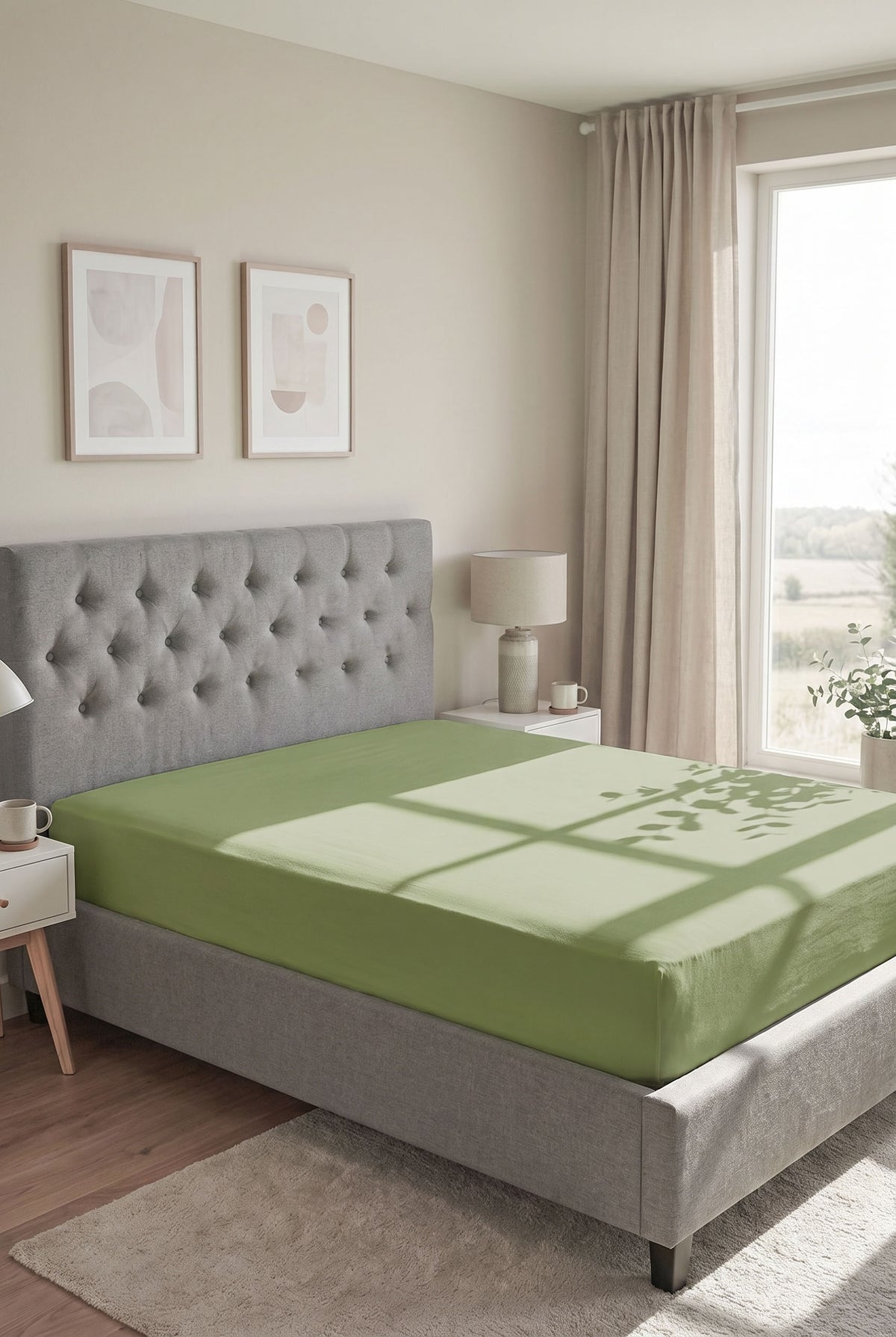 biberna Jersey-Elastic Spannbetttuch – Fichte im Schlafzimmer