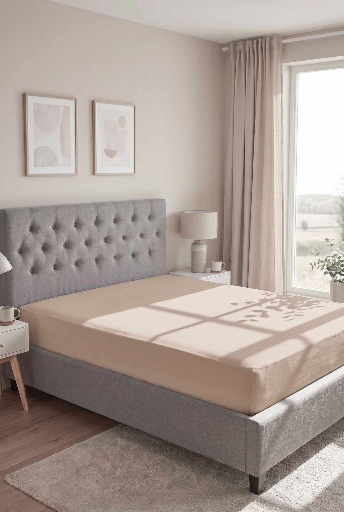biberna Jersey-Elastic Spannbetttuch – Macchiato im Schlafzimmer