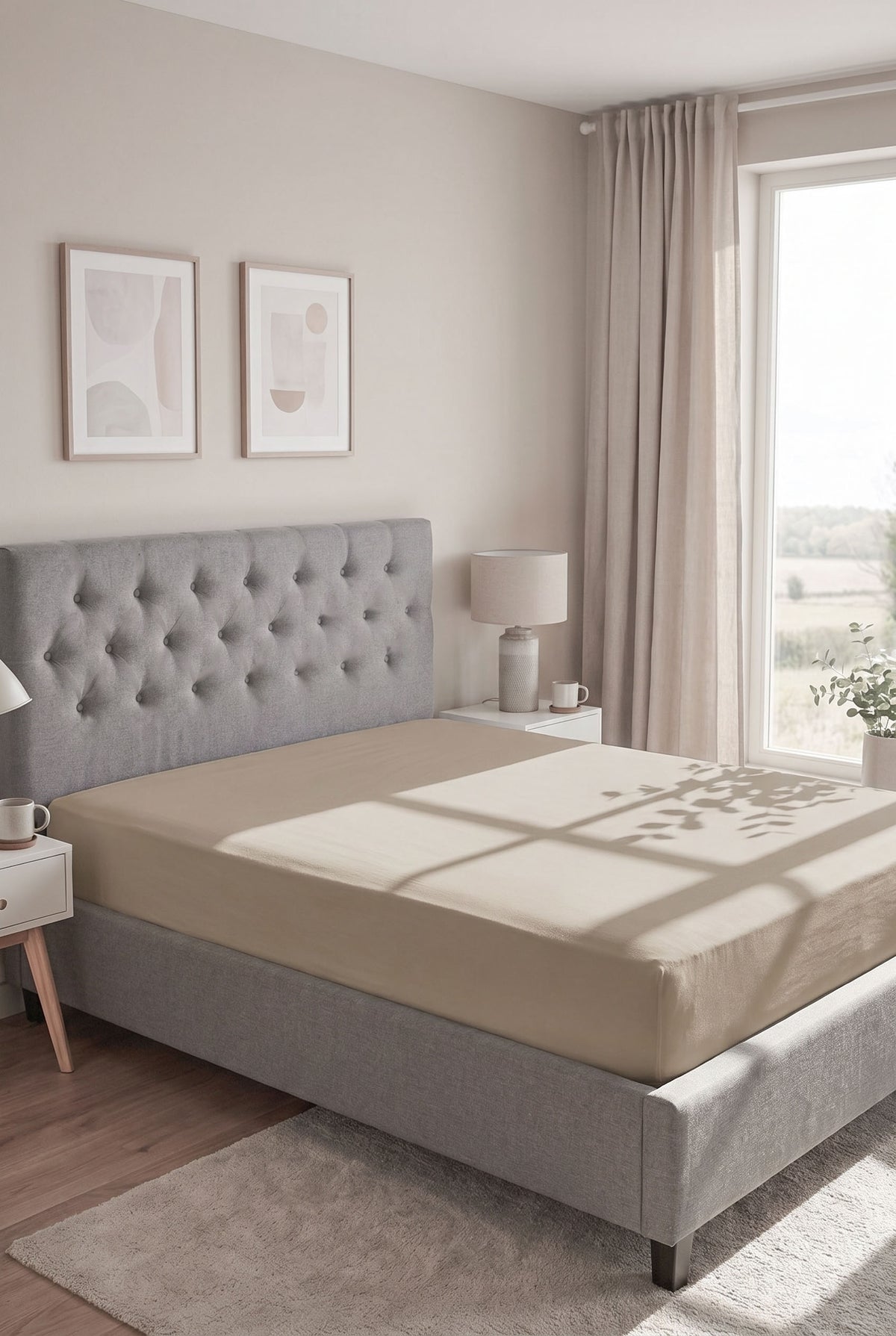 biberna Jersey-Elastic Spannbetttuch – Taupe im Schlafzimmer
