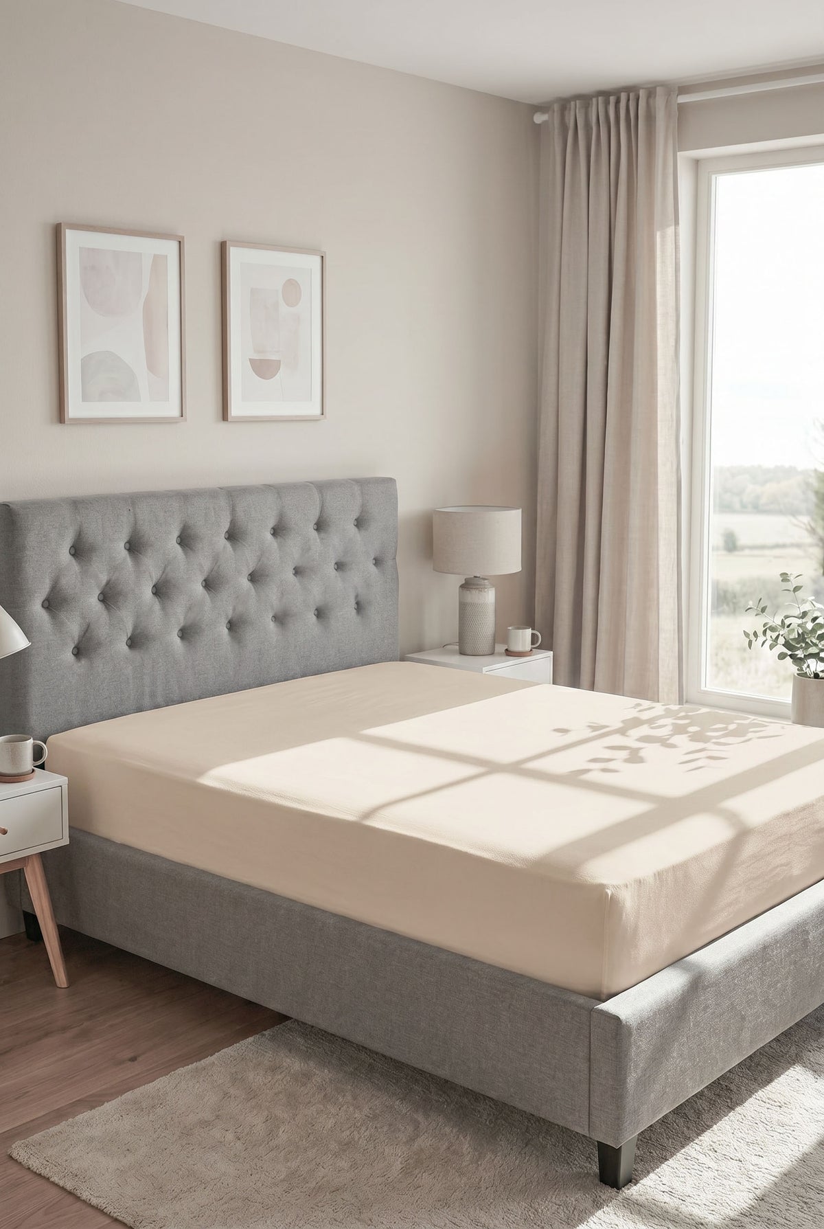 biberna Jersey-Elastic Spannbetttuch – Kitt im Schlafzimmer