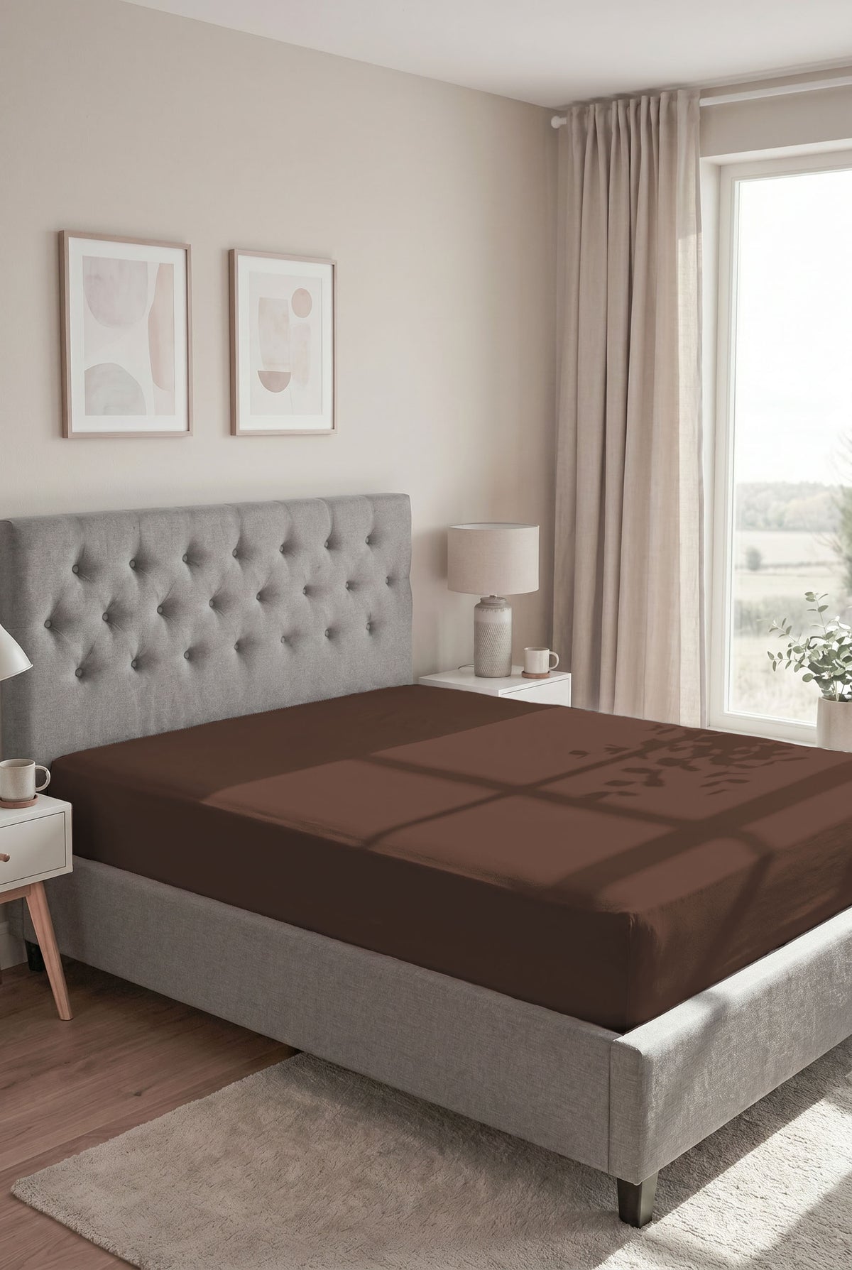 biberna Jersey-Elastic Spannbetttuch – Topas / Mocca im Schlafzimmer