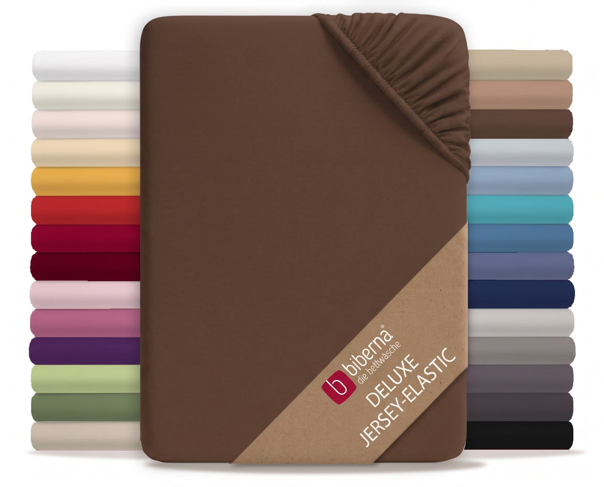 biberna Jersey-Elastic Spannbetttuch – Topas / Mocca