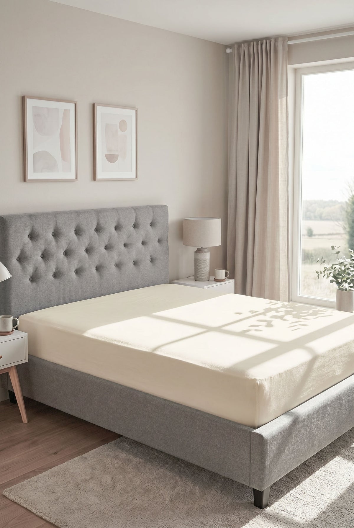 biberna Jersey-Elastic Spannbetttuch – Perlmutt im Schlafzimmer
