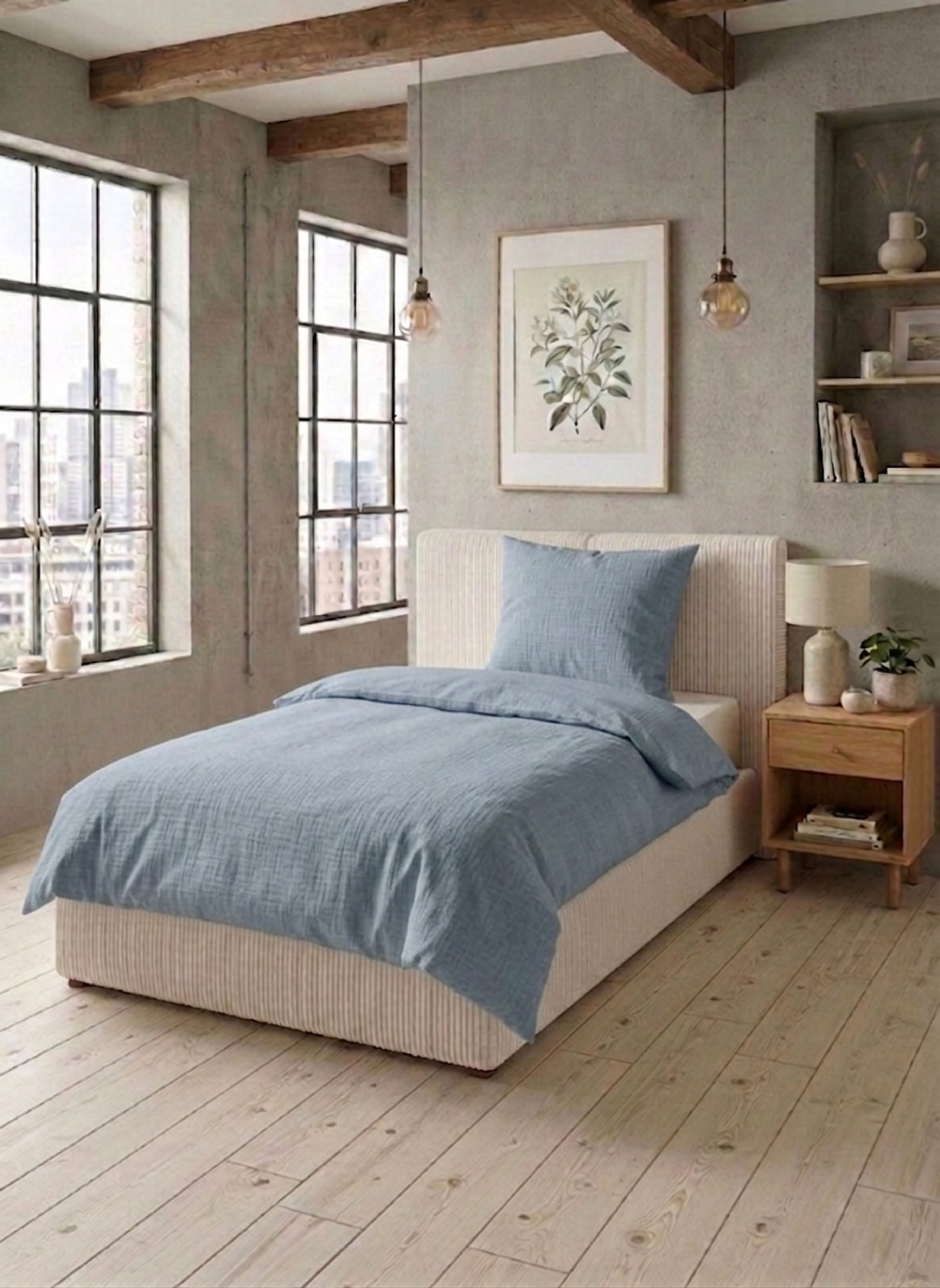 biberna Musselin Bettwäsche Taubenblau – Produktdetail