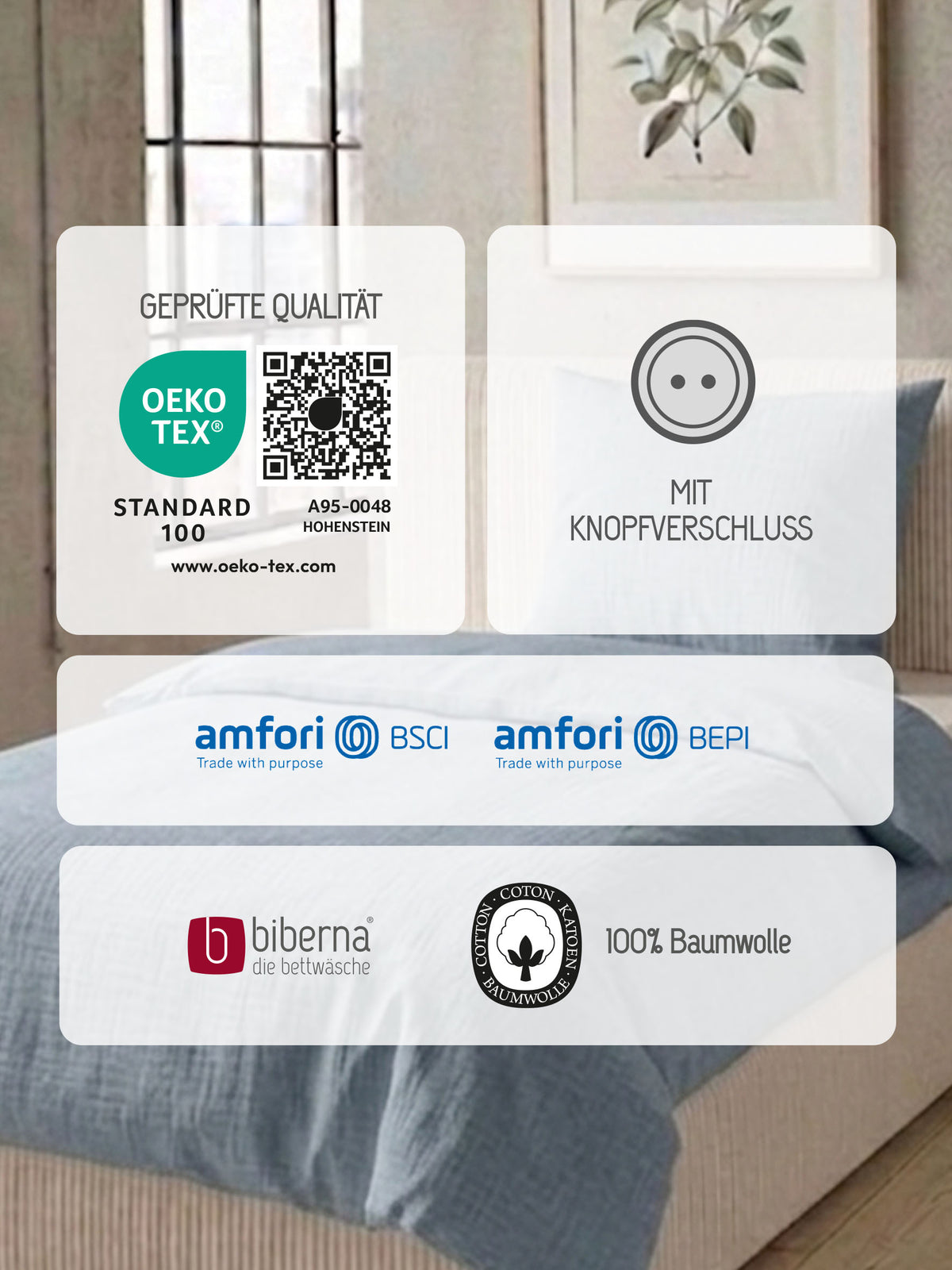 biberna Musselin Bettwäsche Taubenblau – Produktdetail