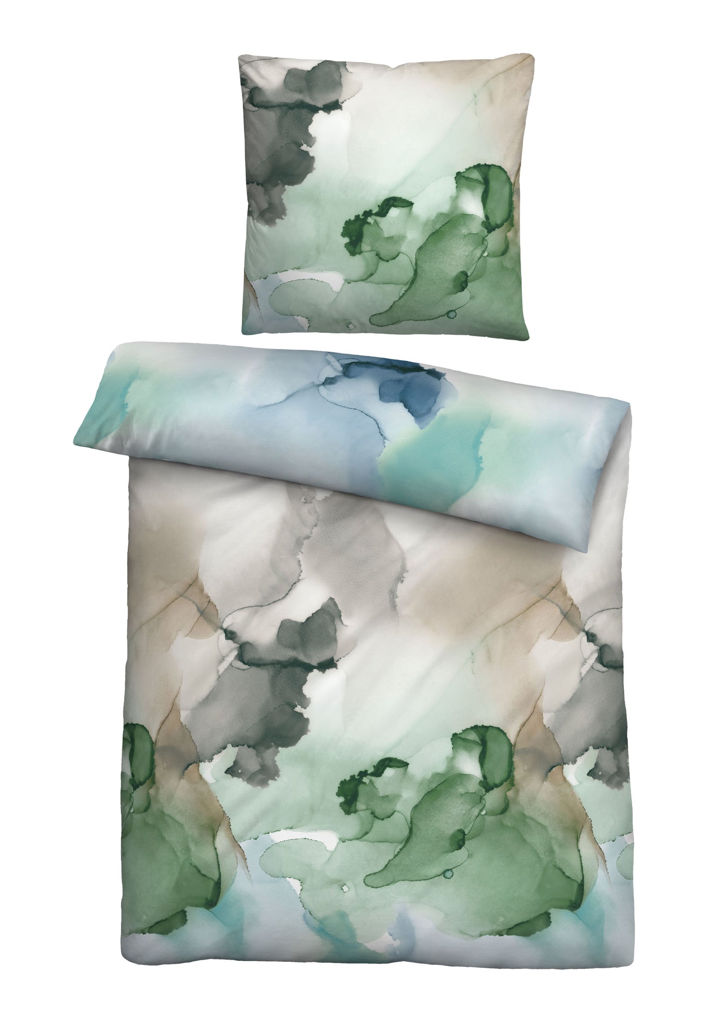 biberna Baumwoll-Satin Bettwäsche Blau-grün
