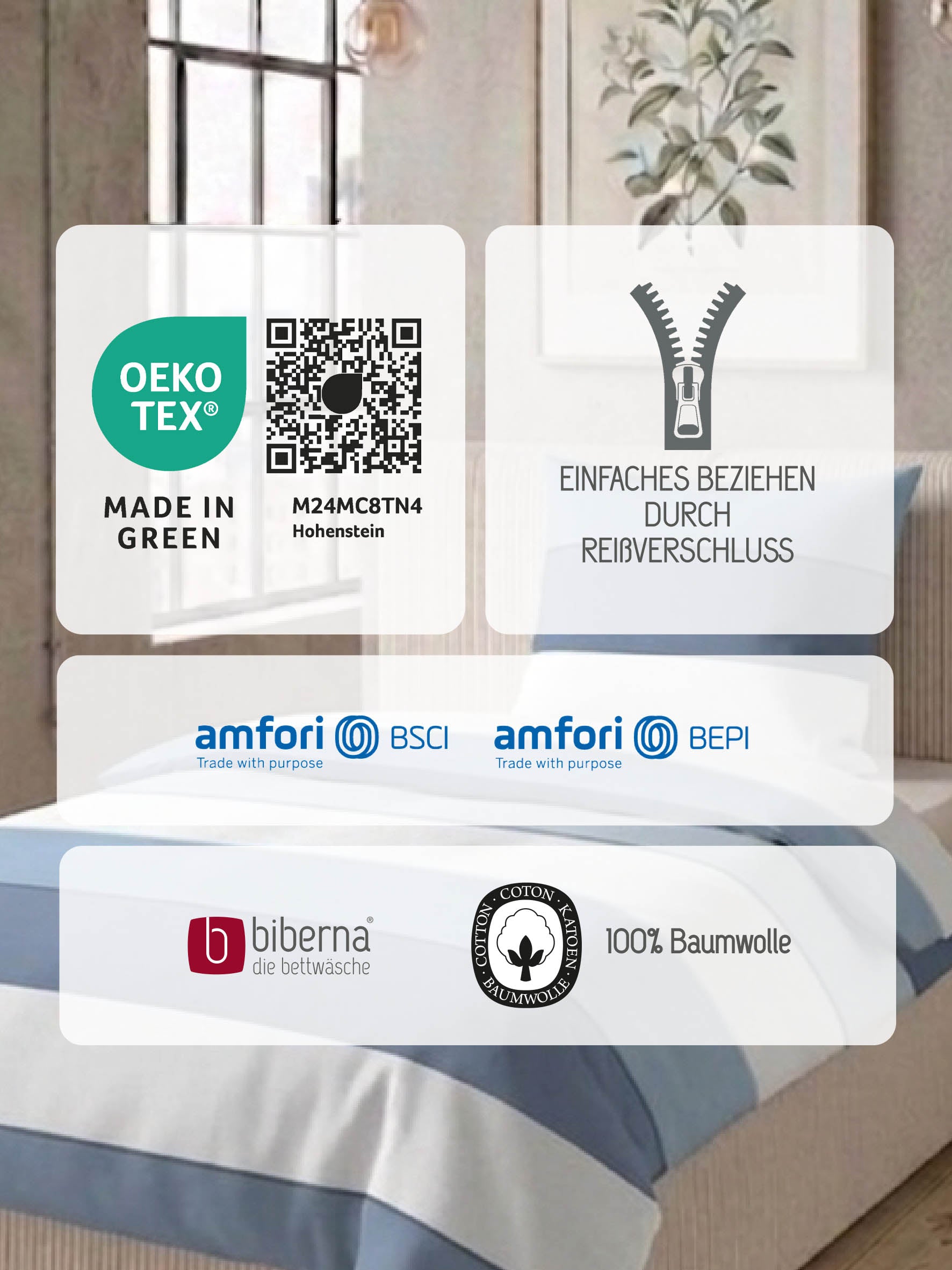 biberna Mako-Satin Bettwäsche Taubenblau – Produktdetail