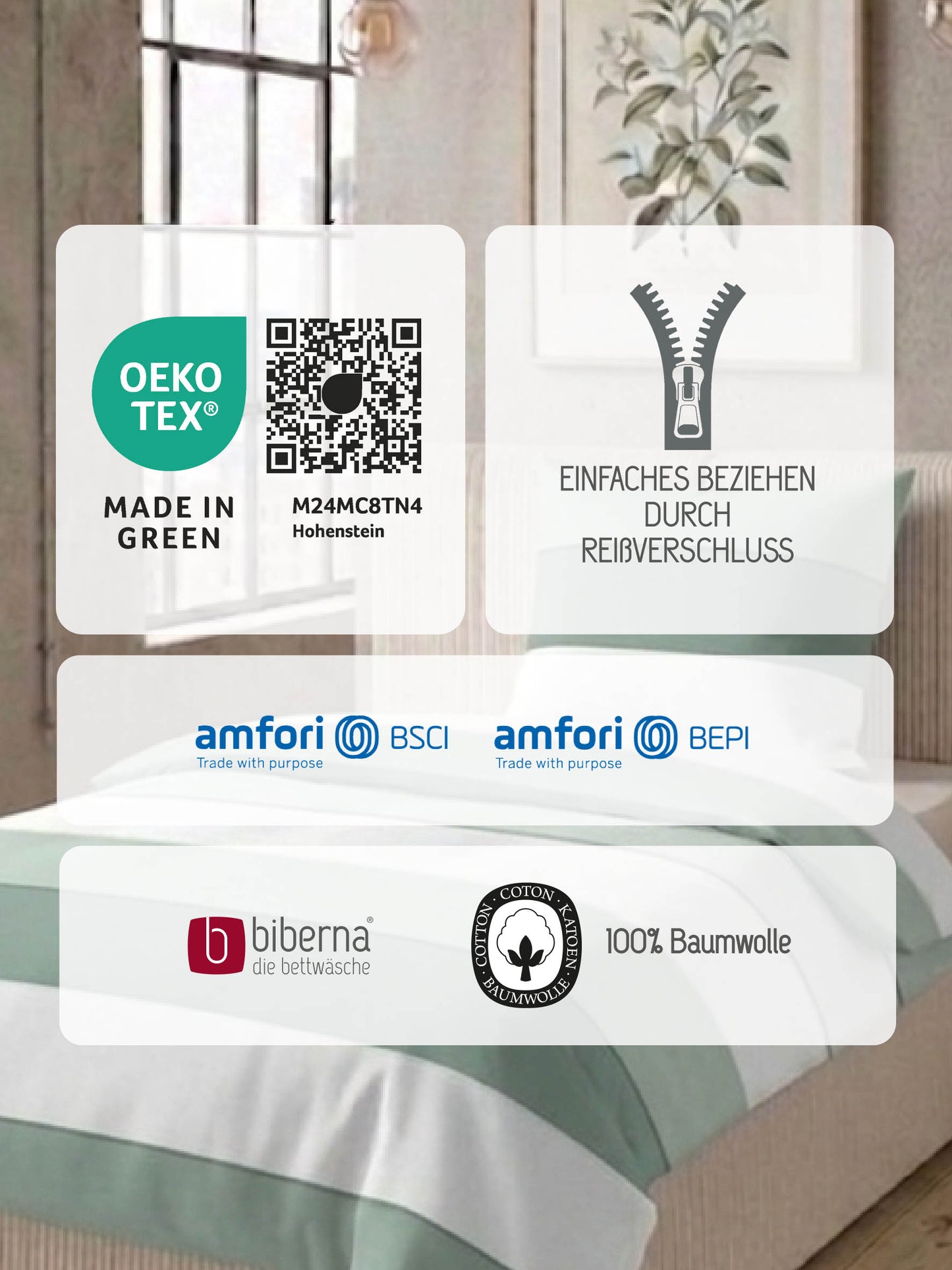 biberna Mako-Satin Bettwäsche Salbei – Produktdetail