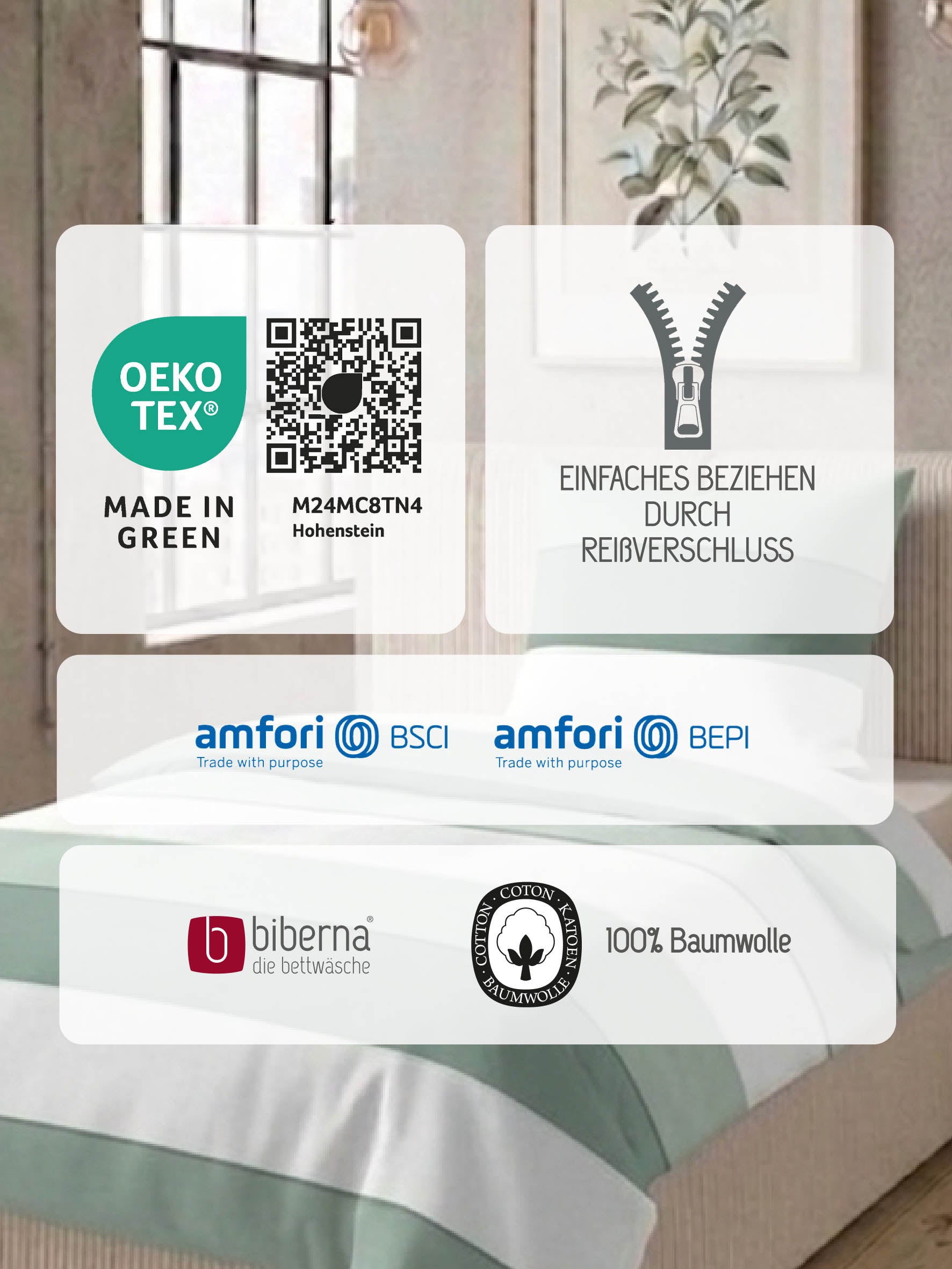 biberna Mako-Satin Bettwäsche Salbei – Produktdetail