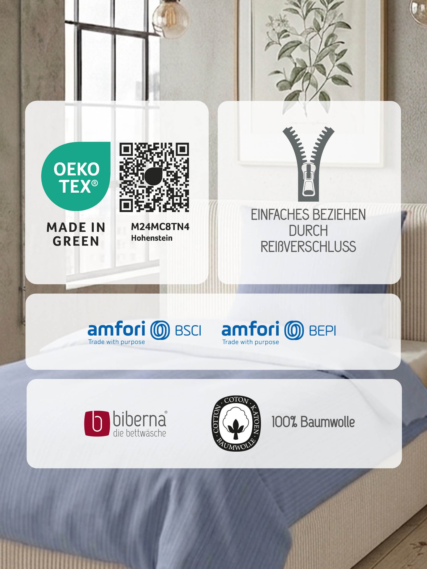 biberna Mako-Satin Bettwäsche Blau – Produktdetail