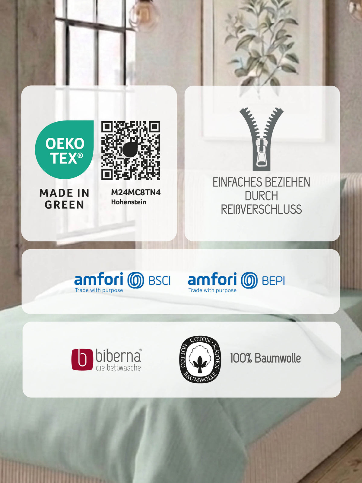 biberna Mako-Satin Bettwäsche Salbei – Produktdetail
