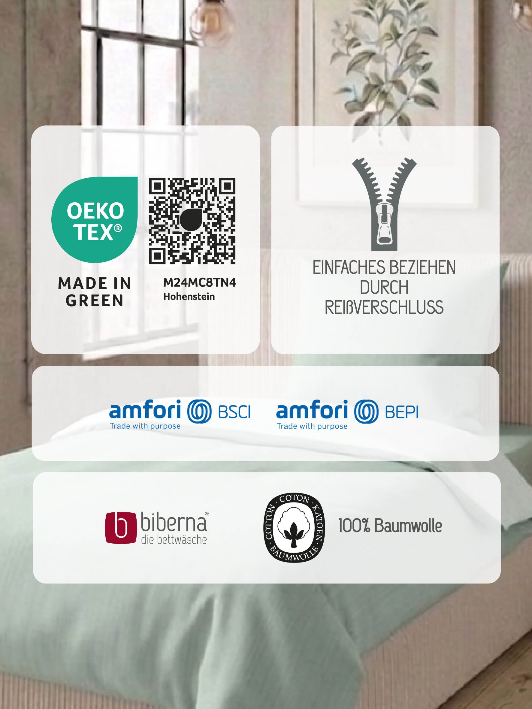 biberna Mako-Satin Bettwäsche Salbei – Produktdetail